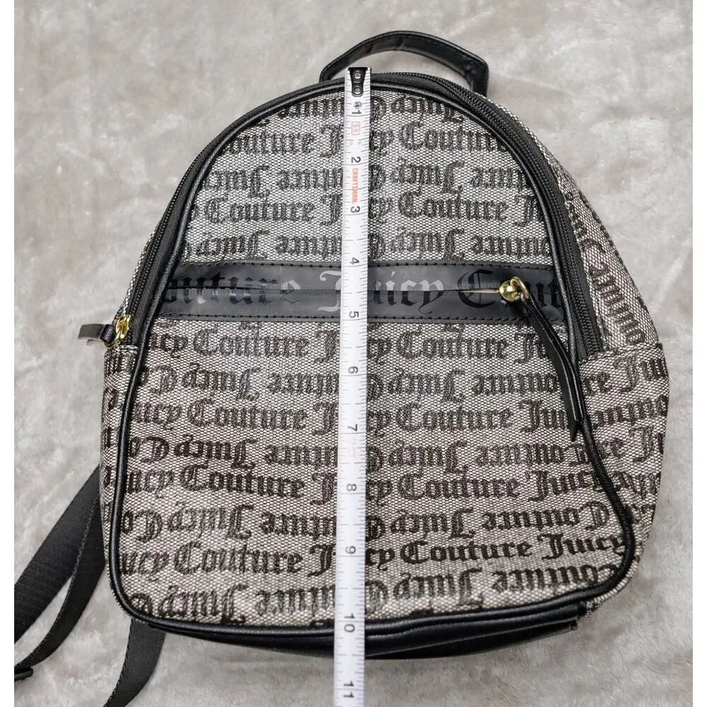 Juicy Couture Black Gray Logo Goth Our Zip Says it All Backpack Gold Hardware